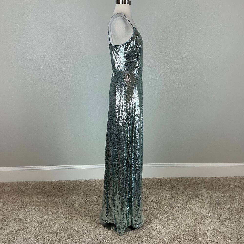 Aidan Mattox Mint Green/Blue Evening Gown Sequined Sleeveless Wrap Dress Size 8 - Picture 4 of 13